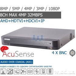 Гибридный Turbo HD AcuSense видеорегистратор Hikvision iDS-7204HUHI-M1/S (C) c ИИ 4 канальный