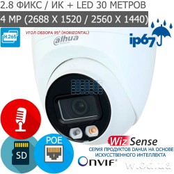Купольная IP видеокамера 4 Мп Dahua DH-IPC-HDW2449T-S-IL с двойной подсветкой и микрофоном (2.8 мм)