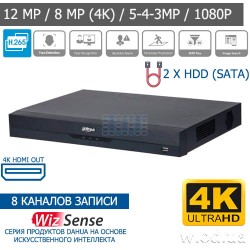 Сетевой видеорегистратор IP 1U 4K NVR AI WizSense Dahua DHI-NVR2208-I с ИИ 8 канальный